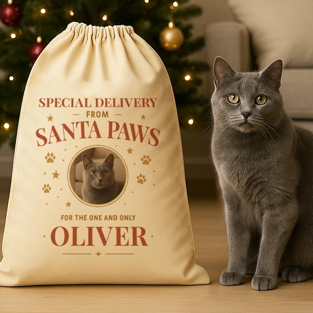 The Gift Project PERSONALISED Special Delivery From Santa Paws - Christmas Cat Santa Sack