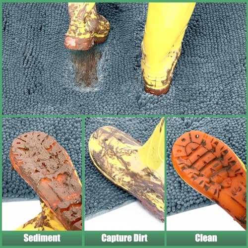 IM HOME Chenille Absorbent Outdoor Doormat 30" x 20", Washable Muddy Door Mats for Dog Non Slip Indoor Doormat Dog Mat for Muddy Paw Front Inside Doormats for Entryway Dusty Blue