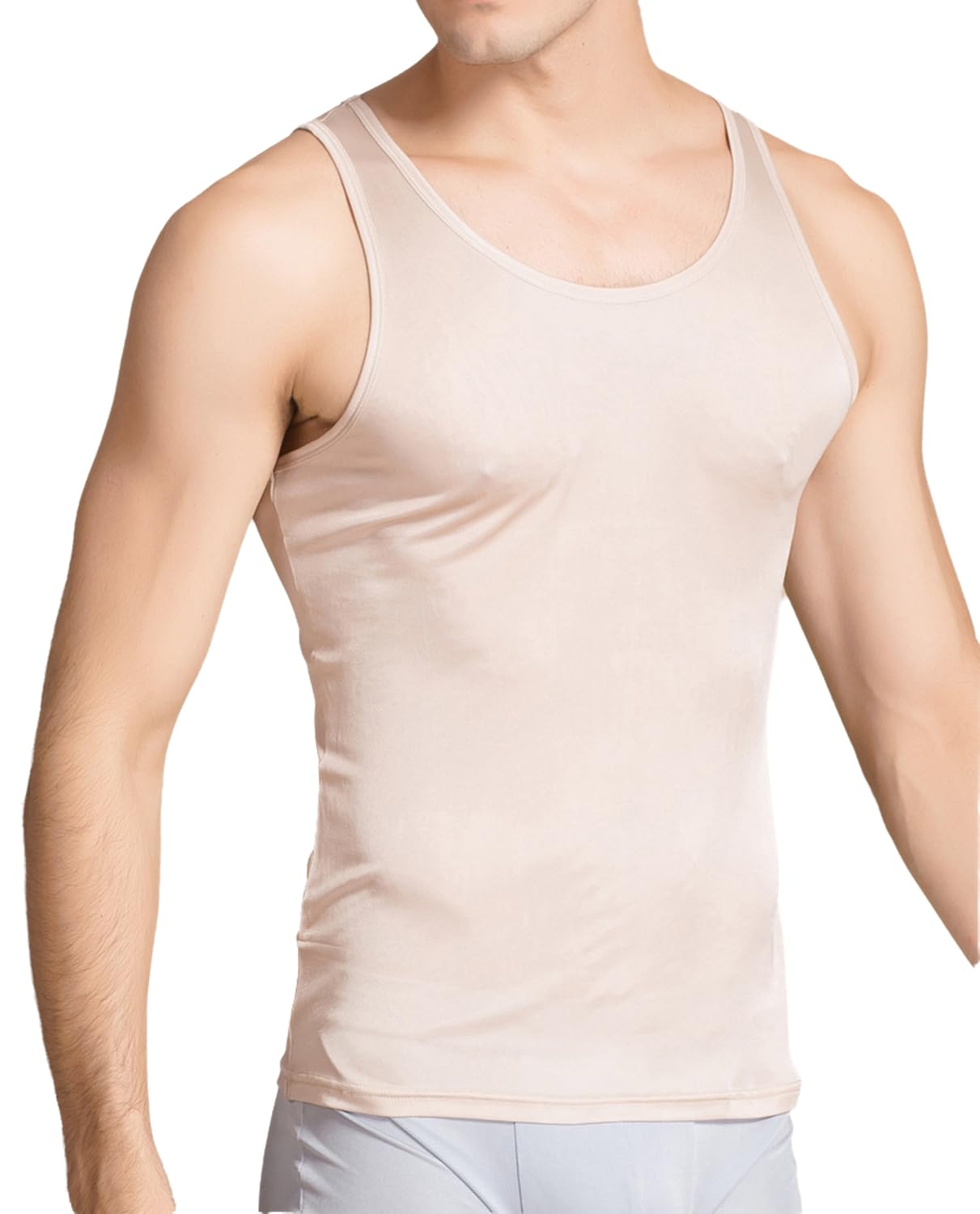 Camiseta sin mangas de seda para hombre, camiseta interior de seda de morera, para gimnasio, ajustada, para entrenamiento, camisola sin mangas