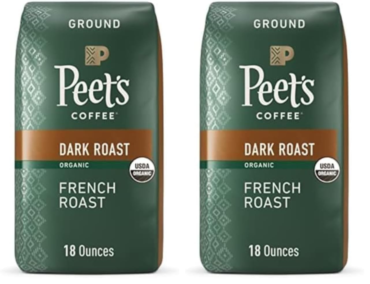 Peet's Coffee Dark Roast Ground Coffee | USDA Organic | French Roast | 36 Ounces | 2 Bags