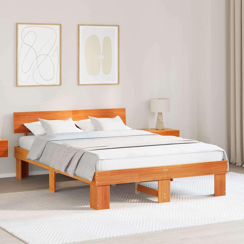 YUTAASU Bettrahmen Wachsbraun 150 x 200 cm Massives Kiefernholz | Stabile Konstruktion, Lattenrost inklusive, pflegeleichte Oberfläche, modernes Design