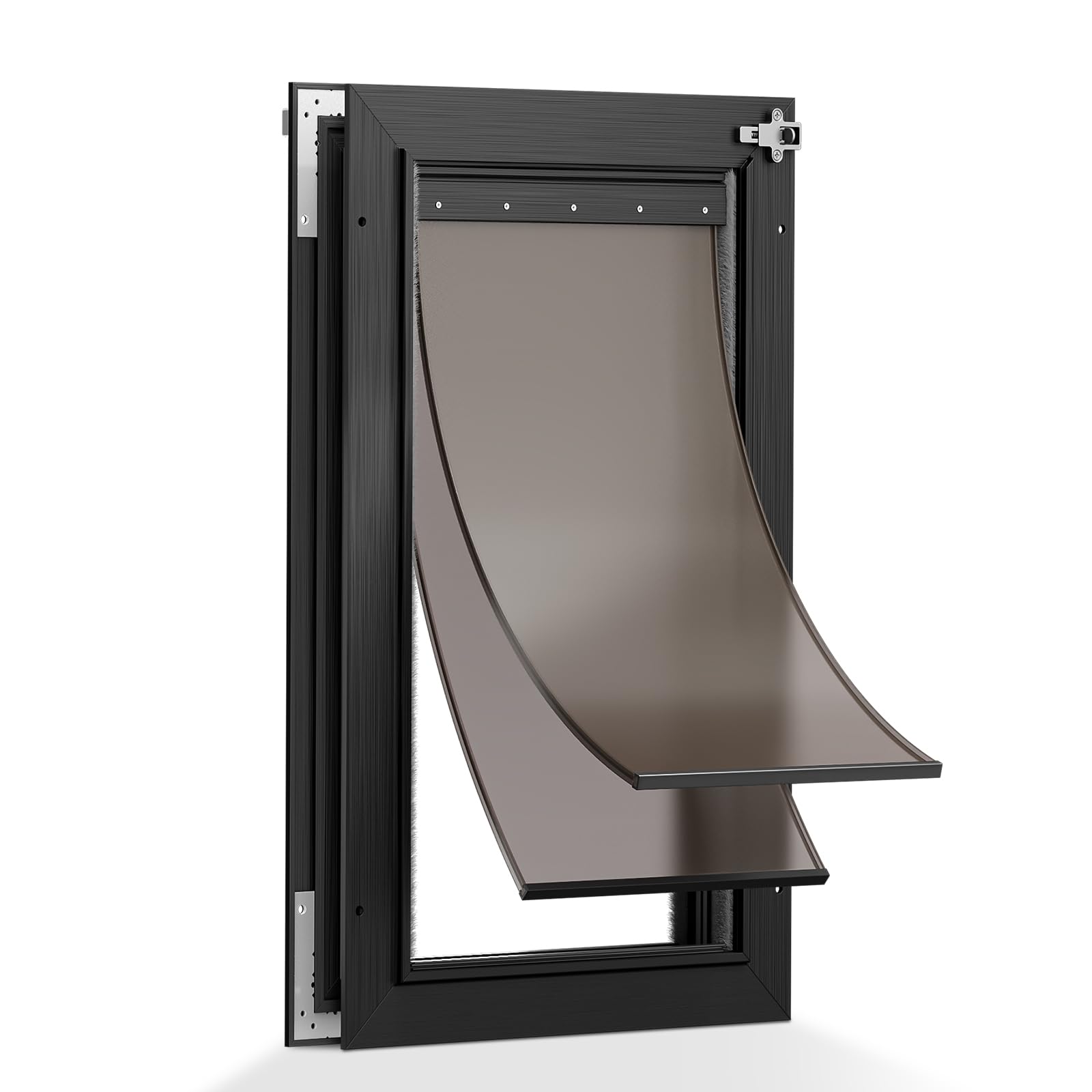 Large Dog Door for Door, Aluminum Alloy Doggy Door, Heavy-Duty Doggie Door, Black Pet Door with Adjustable Tunnel, Dual Magnetic Flaps & Closing Panel & Double-Sided Locks, Pet Up to 110 LB