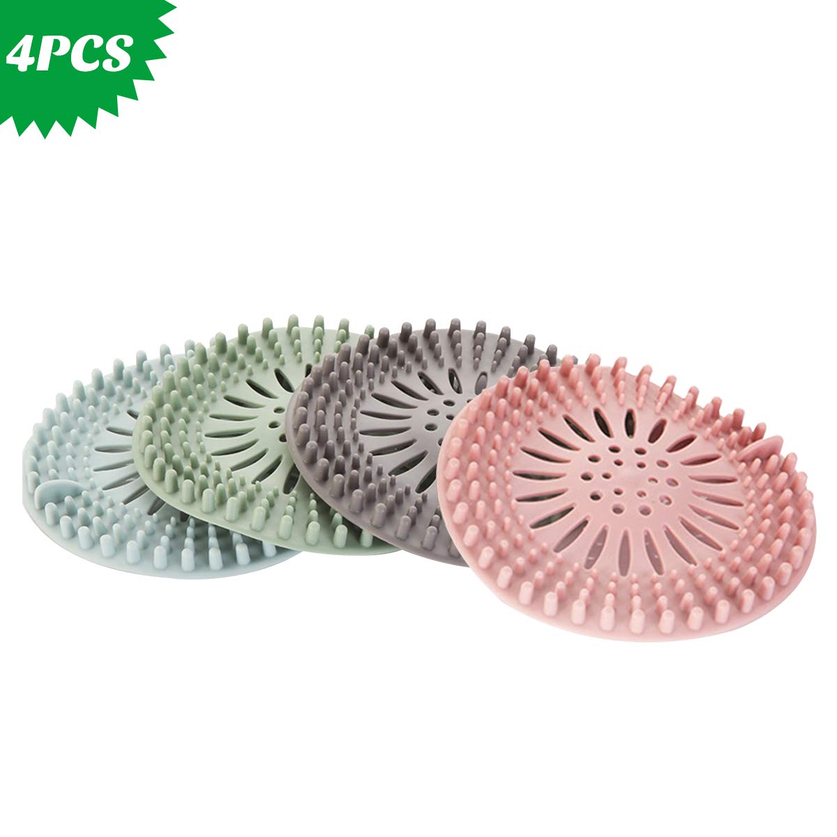 KEMOO Hair Catcher [4Pack],Durable Silicone Hair Stopper Shower Drain Covers Easy to Clean and Install,Suitable for Kitchen and Bathroom Bathtub