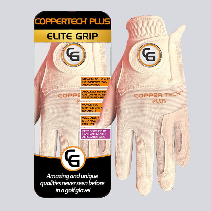 Coppertech PLUS ELITE GRIP WOMENS WHITE/WHITE GOLF GLOVE (One-Size, Left-Hand for Right-Handed Golfer)