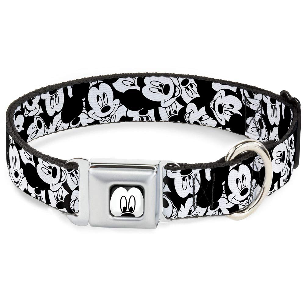Buckle-Down Seatbelt Buckle Dog Collar Mickey Mouse Expressions Stacked  White/Black Wide Fits 13-18
