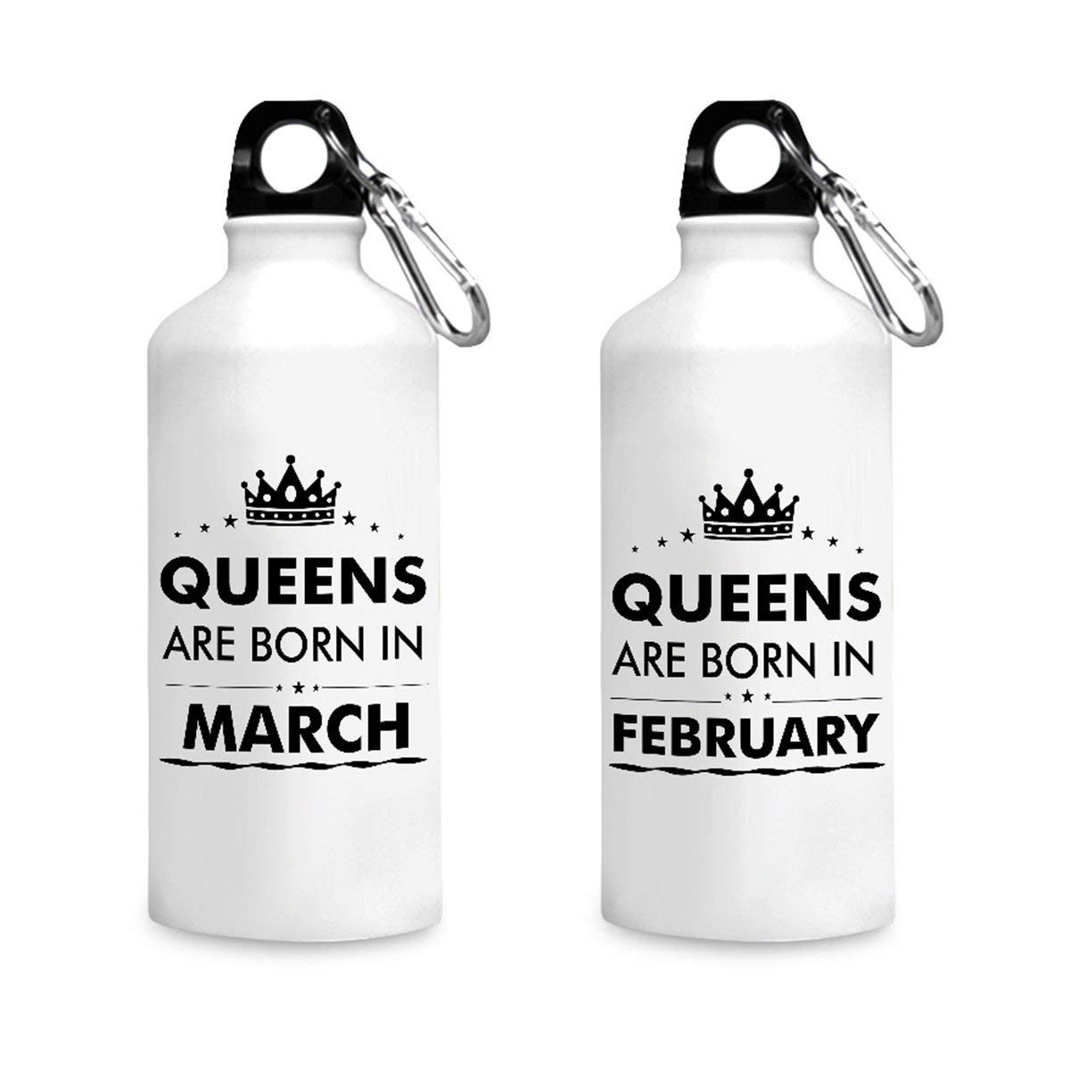 MOTIVATE BOX India Set of 2 printed aluminium sippers with Queens are born in February design|750 ml white sipper bottles-image-10