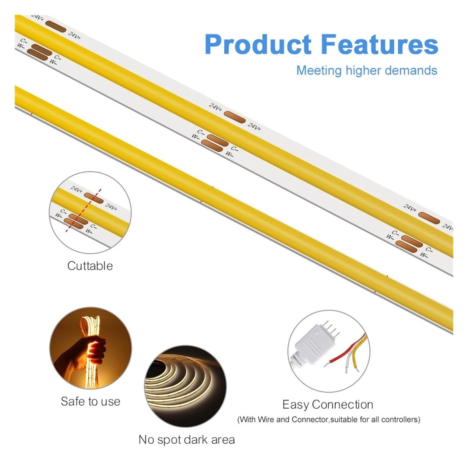Tira de luz LED COB regulable CCT de 1-10M 5mm 10mm de ancho 2700K-6500K cinta lineal blanca sintonizable con controlador inteligente(24V,10MM WIFI KIT_2M)