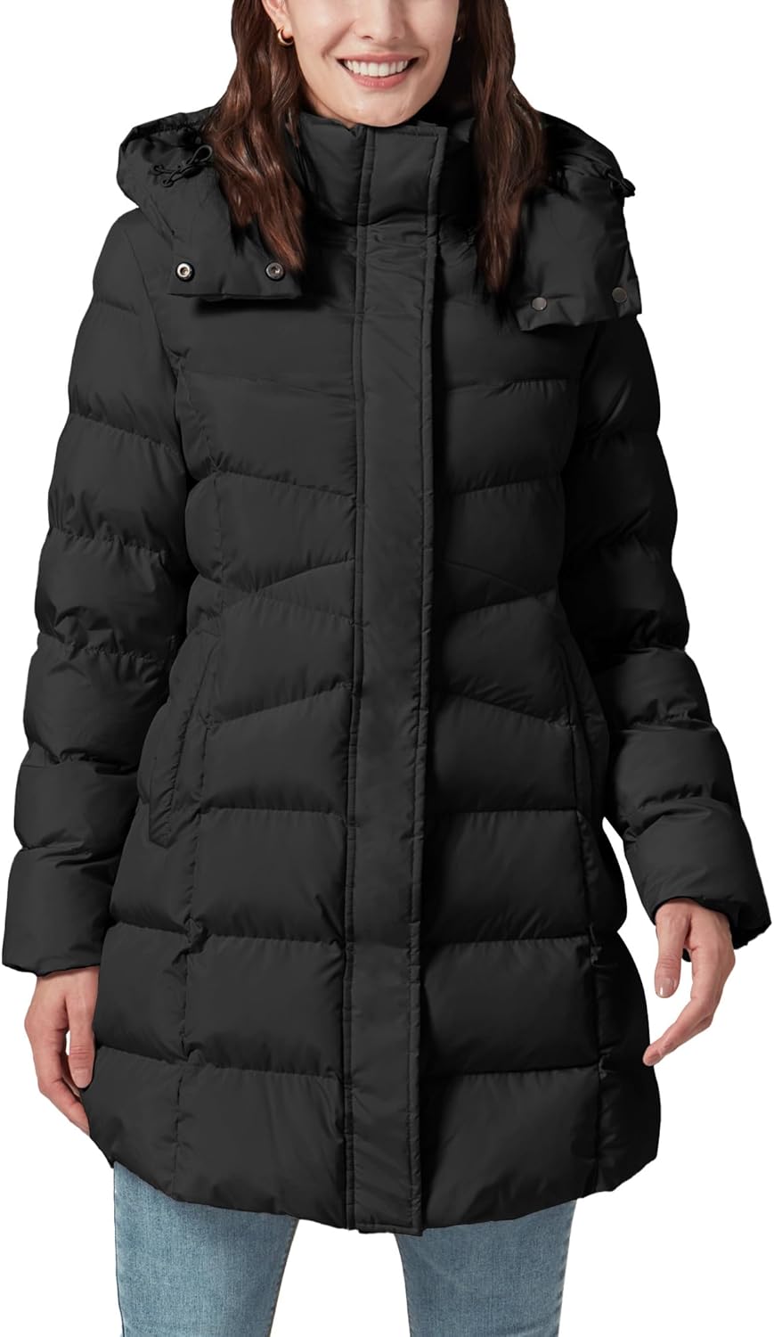 Women's Winter Warm Long Puffer Jacket Detachable Hood Quilted Thicken Coats