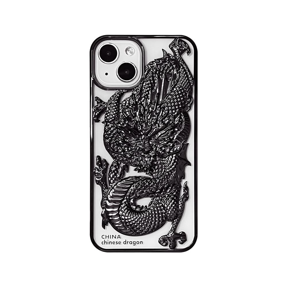 Custodia CASEVIVID Per IPhone 15 Pro Con Drago Nero – Cover Morbida Anti-ingiallimento, Design Originale Disegnato A Mano, Regalo Per Ragazza