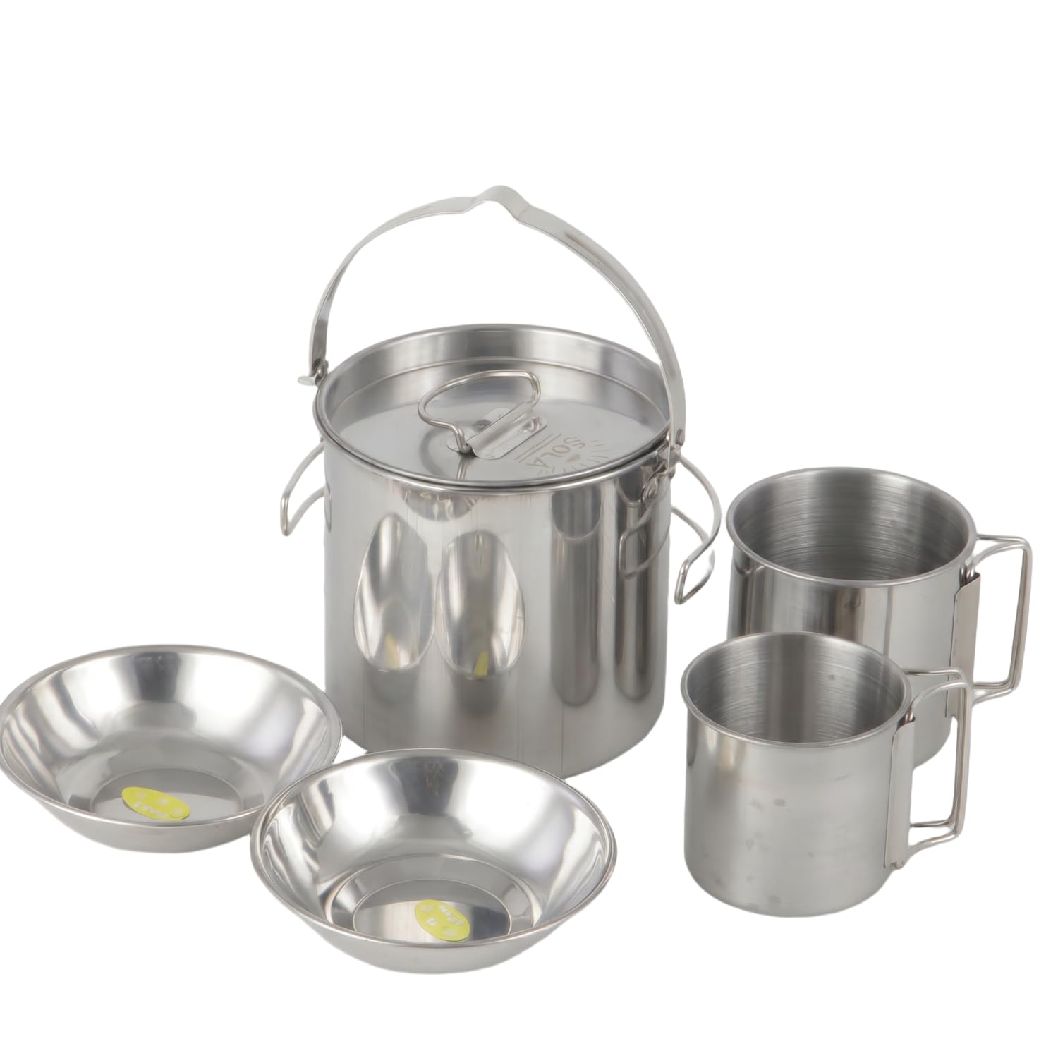 ZLWENA Stainless Steel Camping Cookware Set with Pot Cups Bowls Nesting