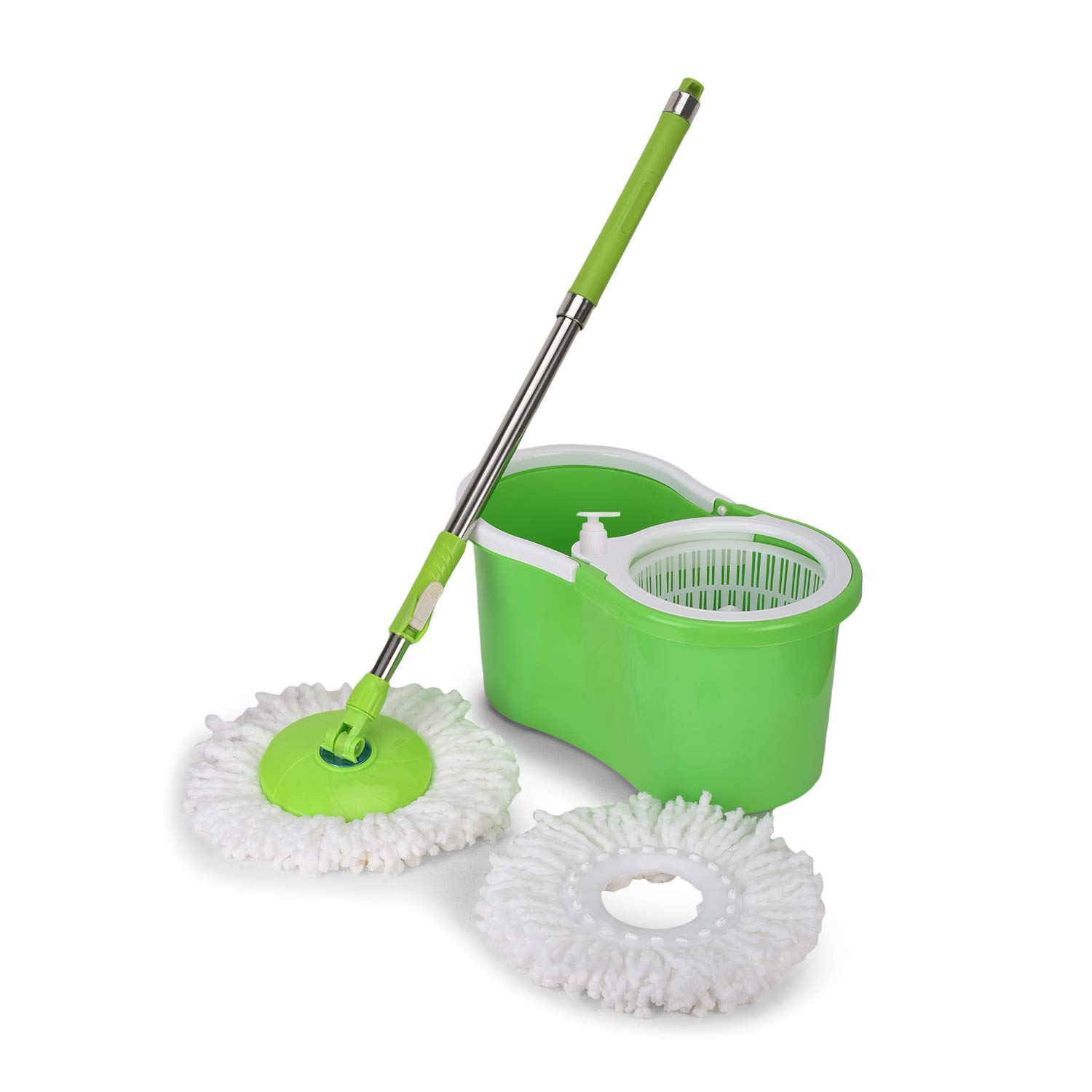 Speedex 360 Spin/Spinning Mop Bucket Floor Cleaning System with Mop with Big Wheels 2 Microfiber Head Refills, Green Colour