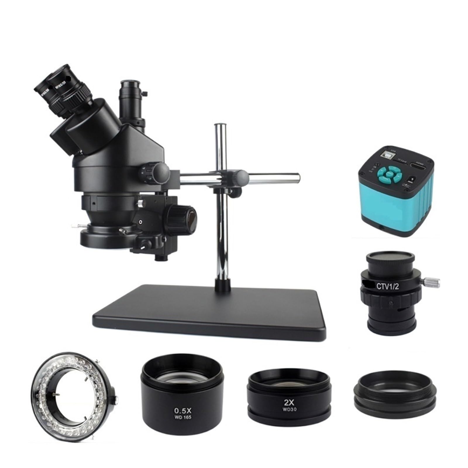 Mikroskop Cyfrowa Kamera Mikroskopowa USB Simul-Focal Trinocular Mikroskop Stereoskopowy Do Lutowania Naprawa Przemysłowa Mikroskopia(3.5X-90X 4K 48MP)