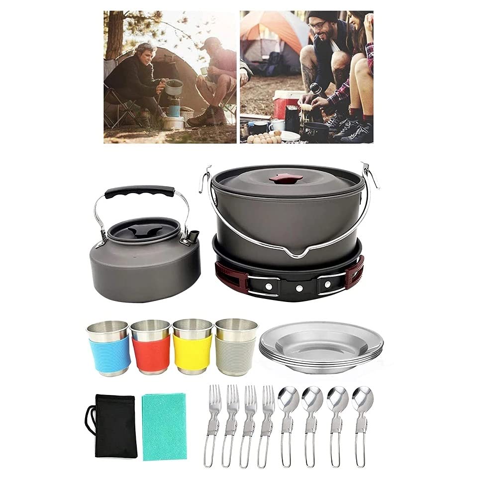 RWRAPS Kit di pentole da Campeggio all'aperto per 4-6 Persone Attrezzatura da Cucina Portatile Ciotola Pentola Attrezzatura da Zaino in Spalla per l'escursionismo