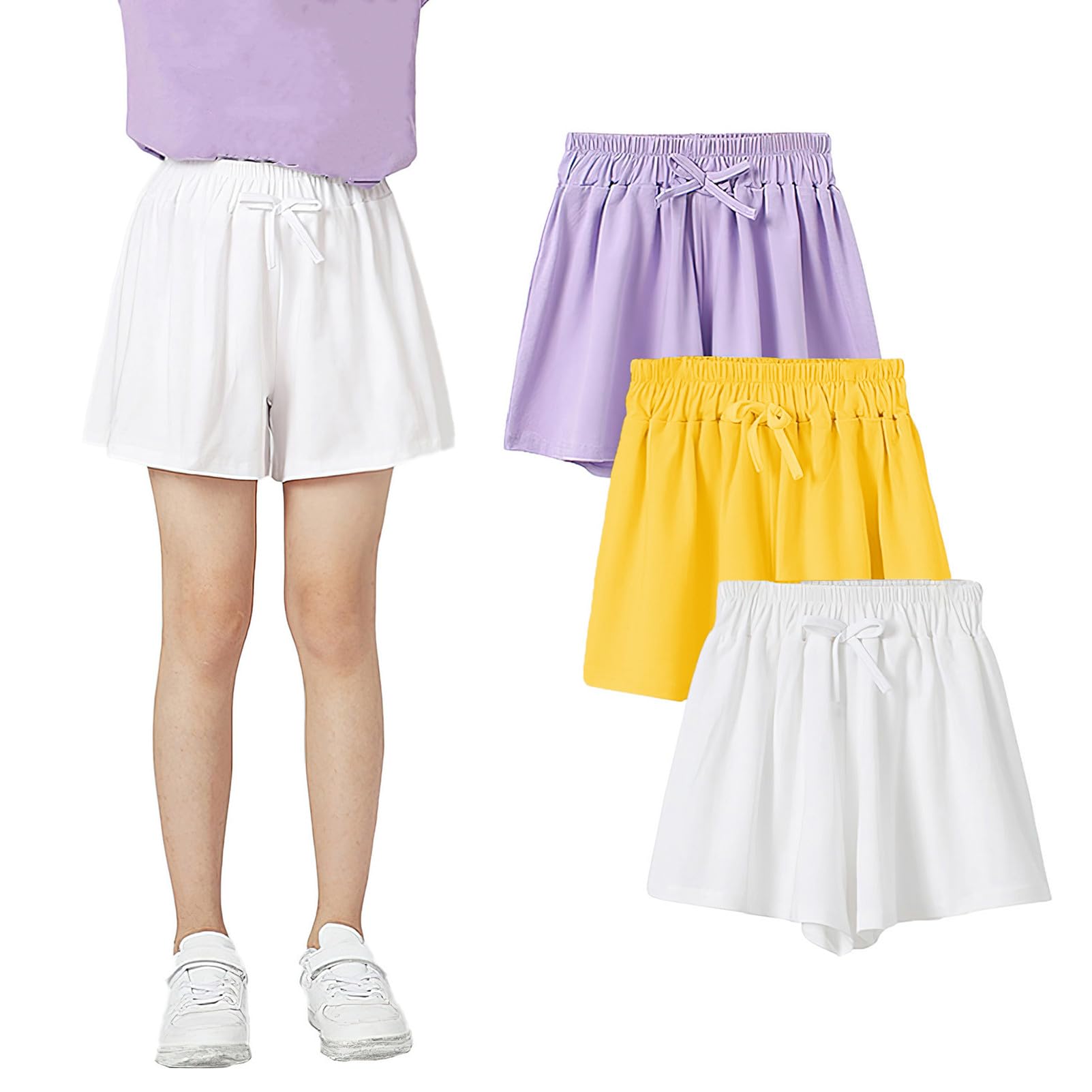 amropi Short Fille Lot de 3 Rayé en Coton Shorts et Bermudas Sport Court Pantalon pour 3-11 Ans