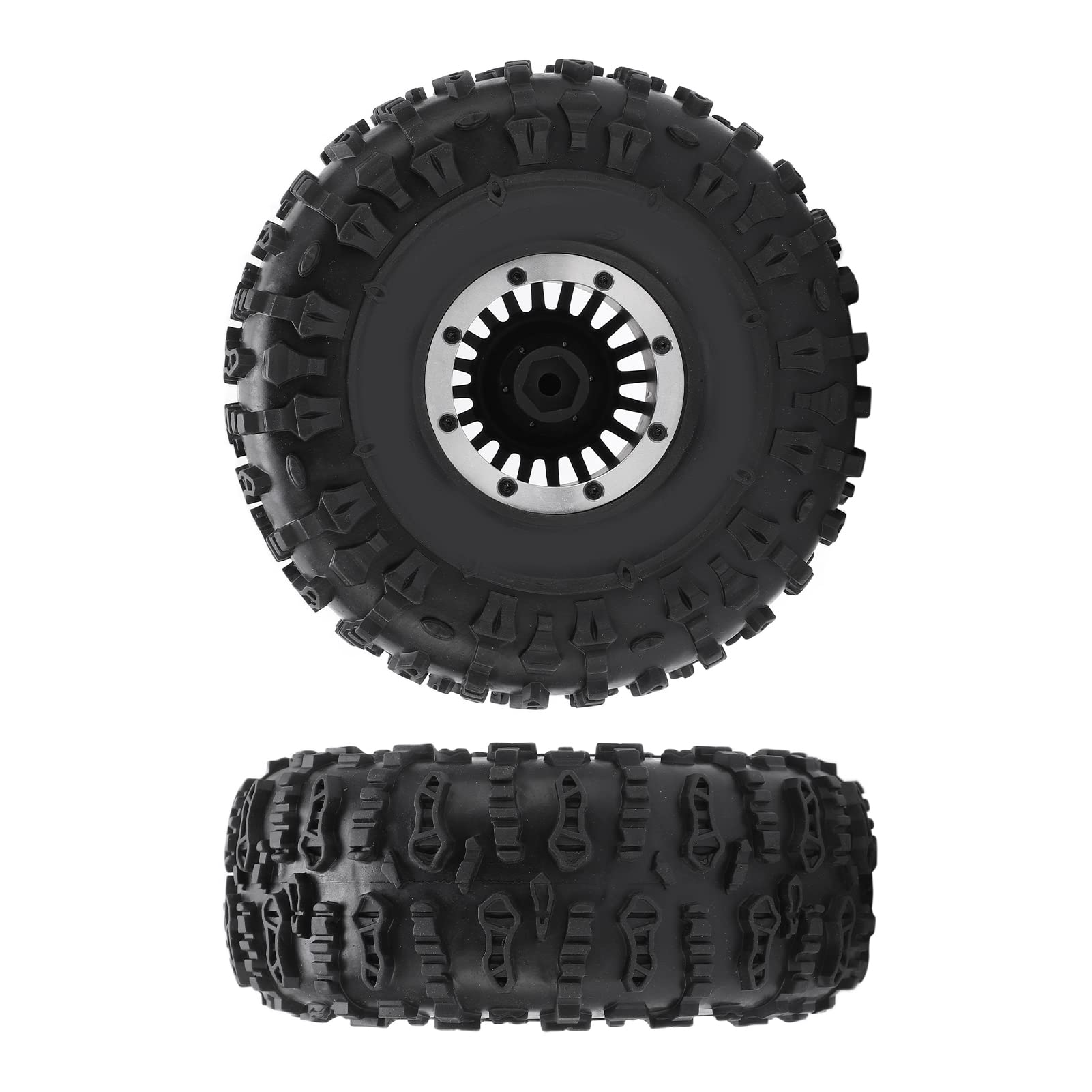 Timelli per auto telecomandate Auto Alluminio ruote in gomma in lega di gomma ad alte prestazioni forti impugnatura durevole per auto rc capra 1.9utb axi03004 rbx10 ryft 90048 (Nero)