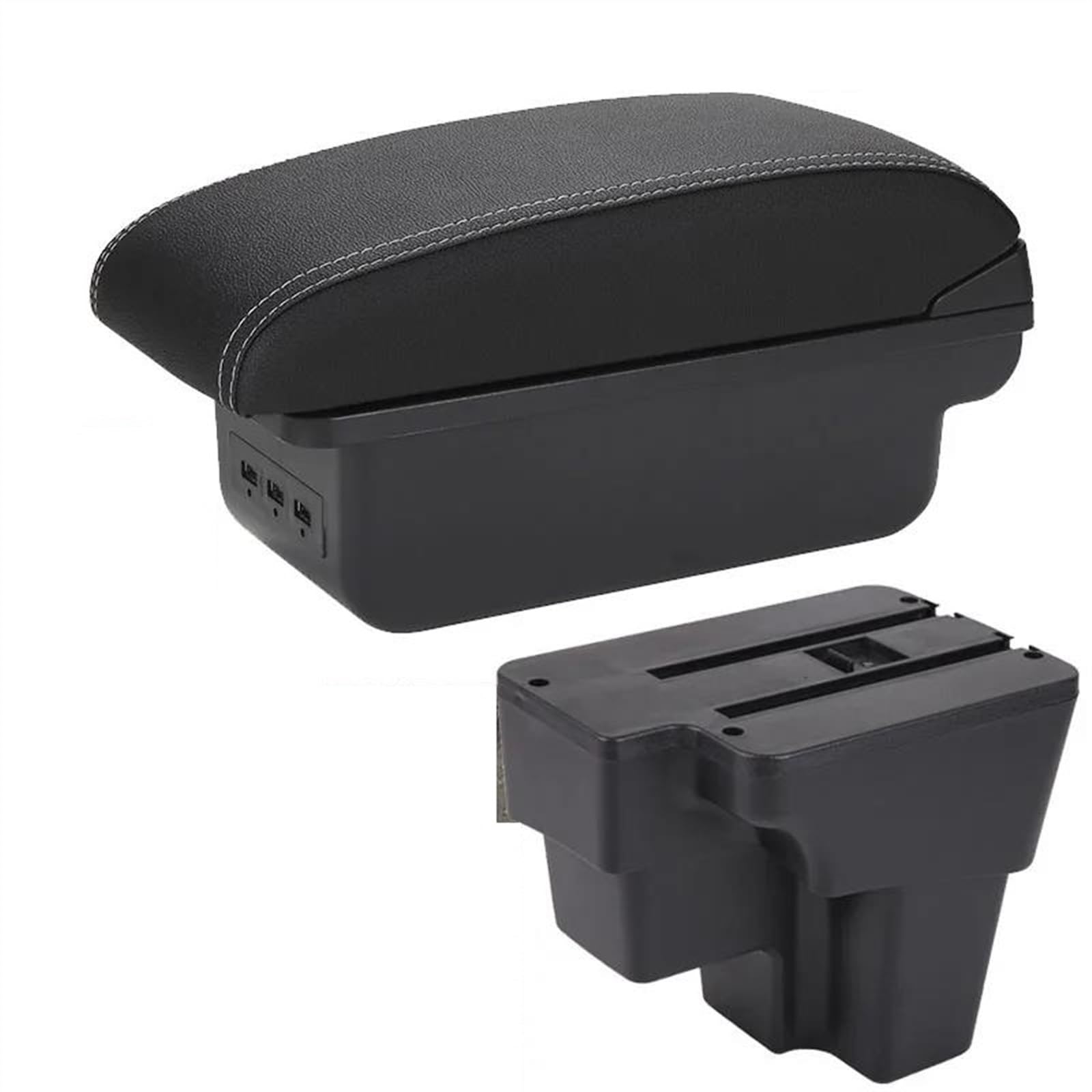 NOHEEU Car Armrest Europe South Retrofit Parts Storage Box Accessories For STONIC For Cerato For RIO 2015-2022(B3 Black white 3USB)