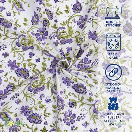 Image of TOAI Hand Block Printed Bedsheet | Bed Spread Flatsheet Bed Sheet | Pure Cotton | Queen Size 90 inchx108 inch | 210 TC Luxury Cotton | 2 Reversible Pillow Covers |Small Lavender Flowers