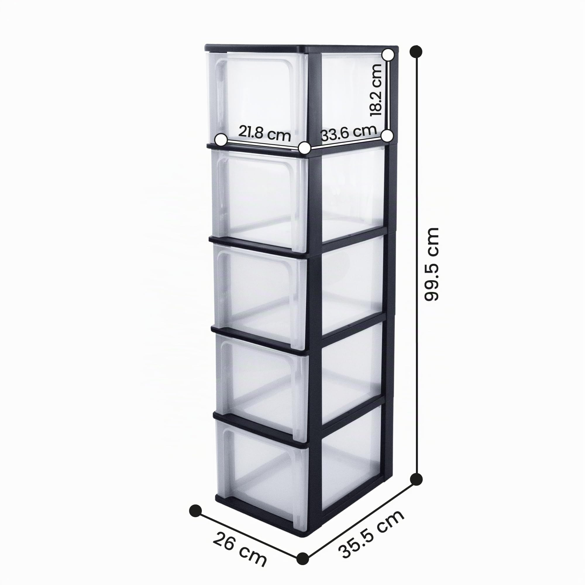 Iris Ohyama Cassettiera in Plastica, Portaoggetti, 5 Cassetti Grandi, Nero, Apertura Facile, Formato A4, A5 e A6, Organizzatore, Per Ufficio, Scuola, Cartoleria, Senza BPA, Contenitore, OCH-2500