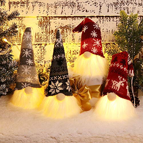 XAMSHOR Handgefertigte Weihnachtswichtel Tomte mit Licht, Plüsch Elfe skandinavischer Weihnachtsmann mit biegbarer nordischer Mütze für Zuhause Tischdekorationen Geschenk Set von 4 Cover