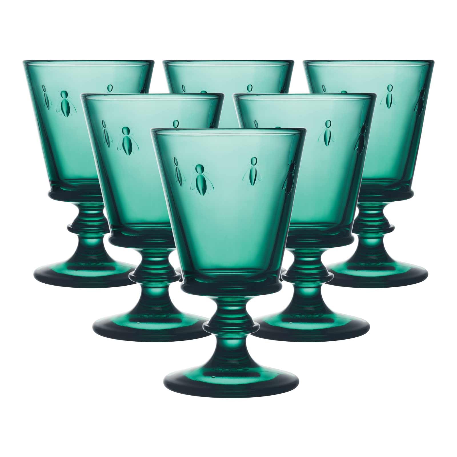 La Rochère Weingläser Biene/Abeille 6er Set, 240 ml, Farbige Weißweingläser mit Bienen-Motiv, Glas, Spülmaschinenfest, Smaragdgrün