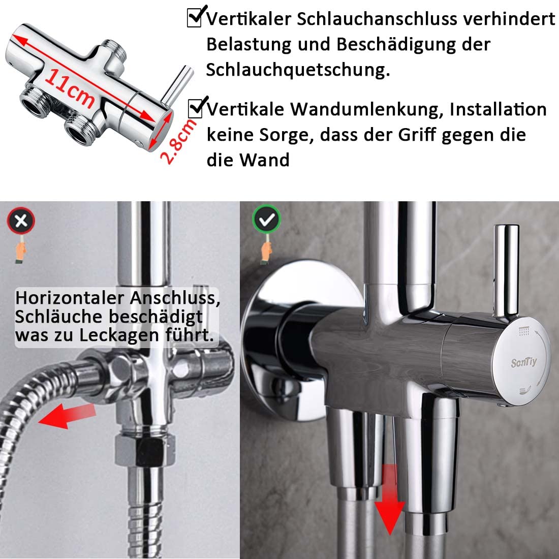SonTiy Regenduschsystem Mit Ablage – 30,5 Cm Regenduschkopf & Handbrause Set, Höhenverstellbar, Chrom, Messingventil