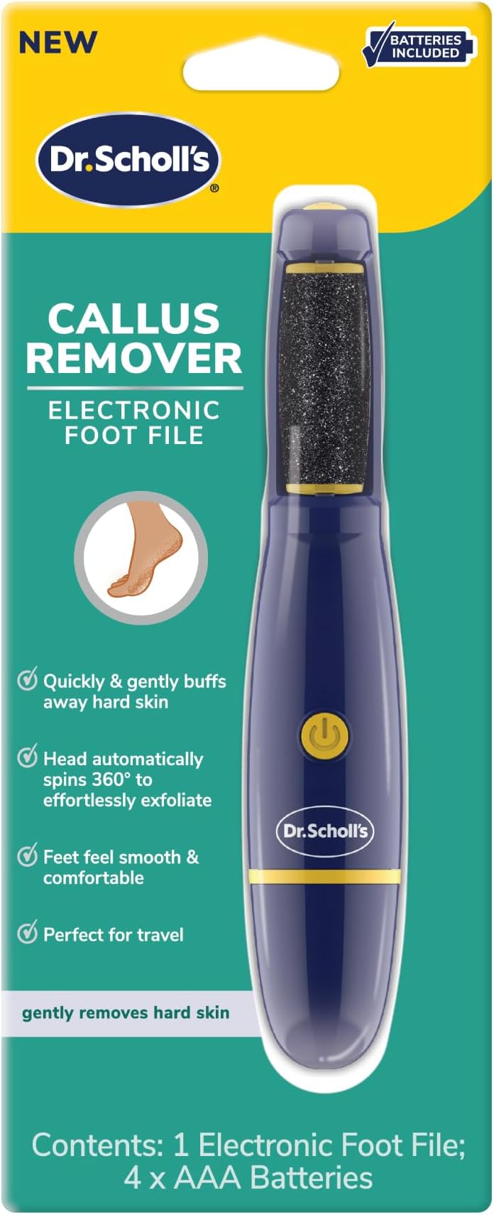 Callus Remover Electronic Foot File, Electric Hard Skin Removal for Feet, Effortless Soft Smooth Skin in Minutes, Perfect for Travel, for Women & Men, AAA Batteries Included