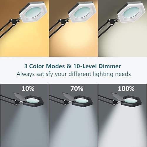 Miniatura 3 de Lupa con luz y soporte, lámpara de escritorio con lupa LED regulable con abrazadera, 3 modos de color, luces de aumento manos libres para trabajo