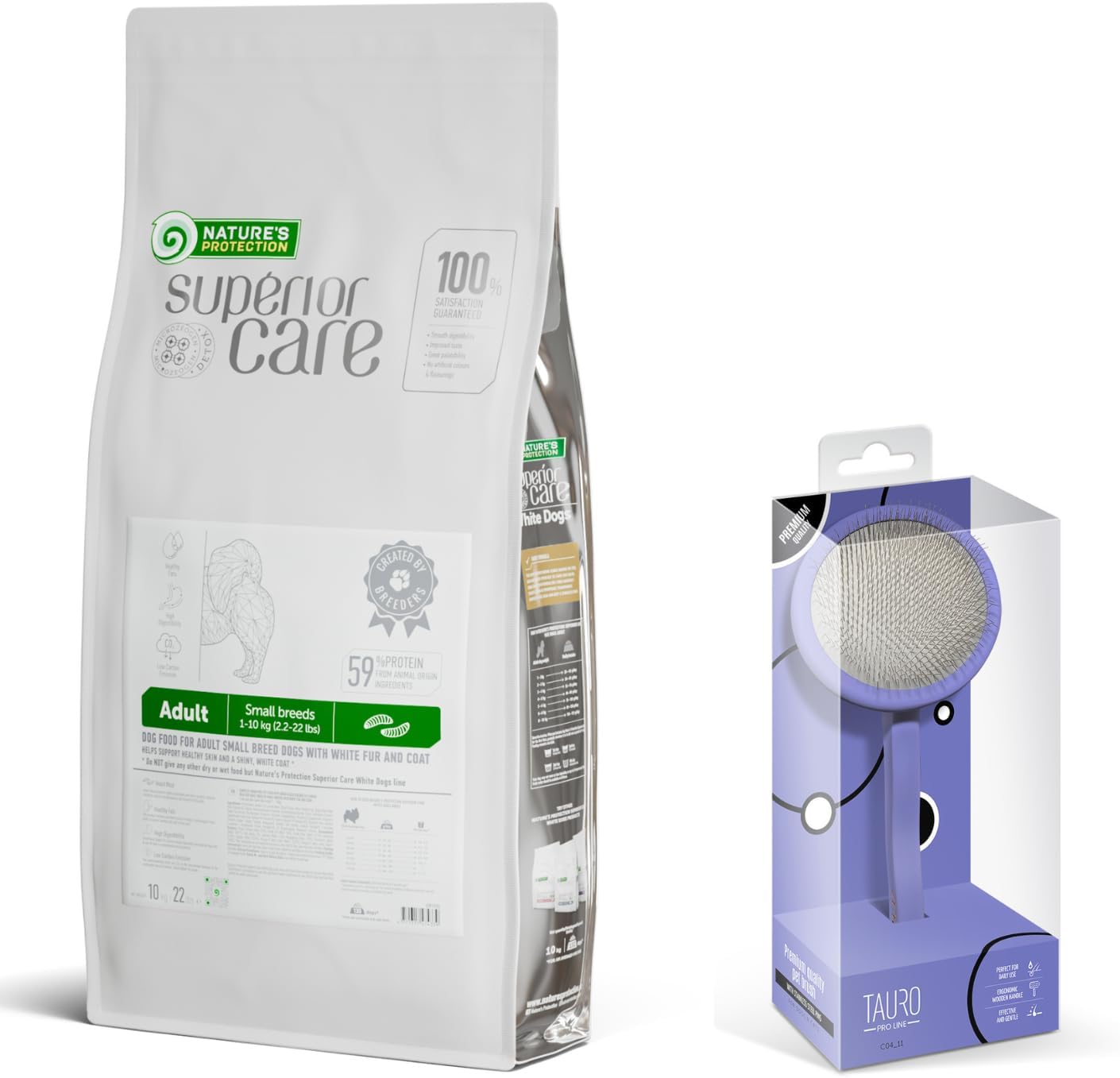 Nature's Protection & Tauro Pro Line Care Bundle: Grain-Free Dry Dog Food, Insects Adult, 22 lb & Slicker Brush Round for Desheding & Grooming