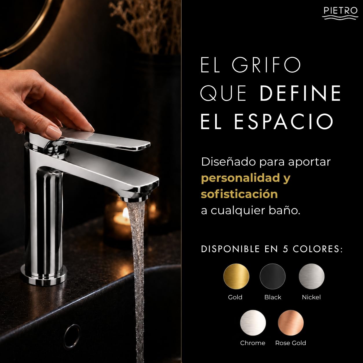 Grifo Lavabo Monomando Bergamo de Latón Macizo | Diseño Moderno | Pietro | Grifo Baño Elegante, Cartucho Cerámico, Aireador Neoperl, Acabado Duradero, Fácil Instalación y 5 Años de Garantía