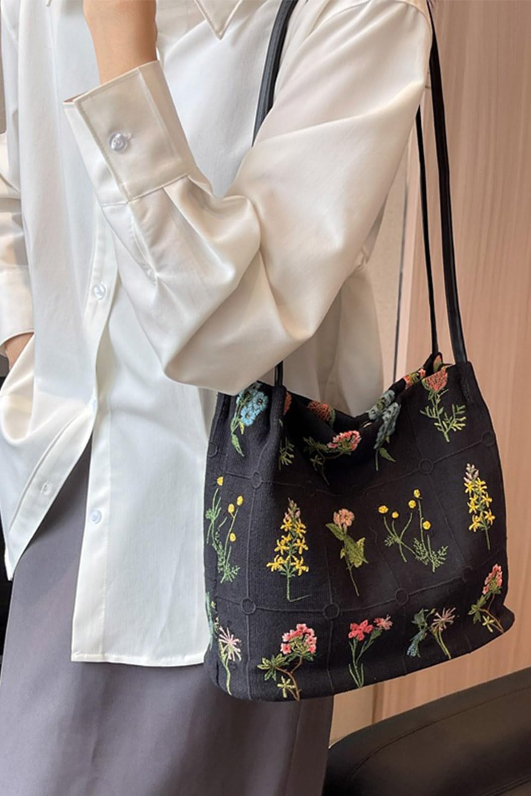 BOAEUR Tote Purse for Women Floral Embroidered Small Tote Bag Flower Graphic Cute Purse Tote