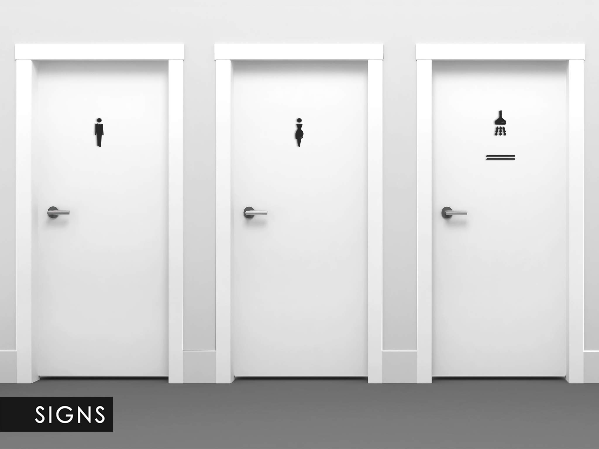 SIGNS - Repujado cartel baño puerta (15 cm) SA117, en relieve, señales adhesivas. Cartel baño hombre mujer ducha - Placas de retretes baño duchaa - carteles de baño ducha y pared (Prime Negro)
