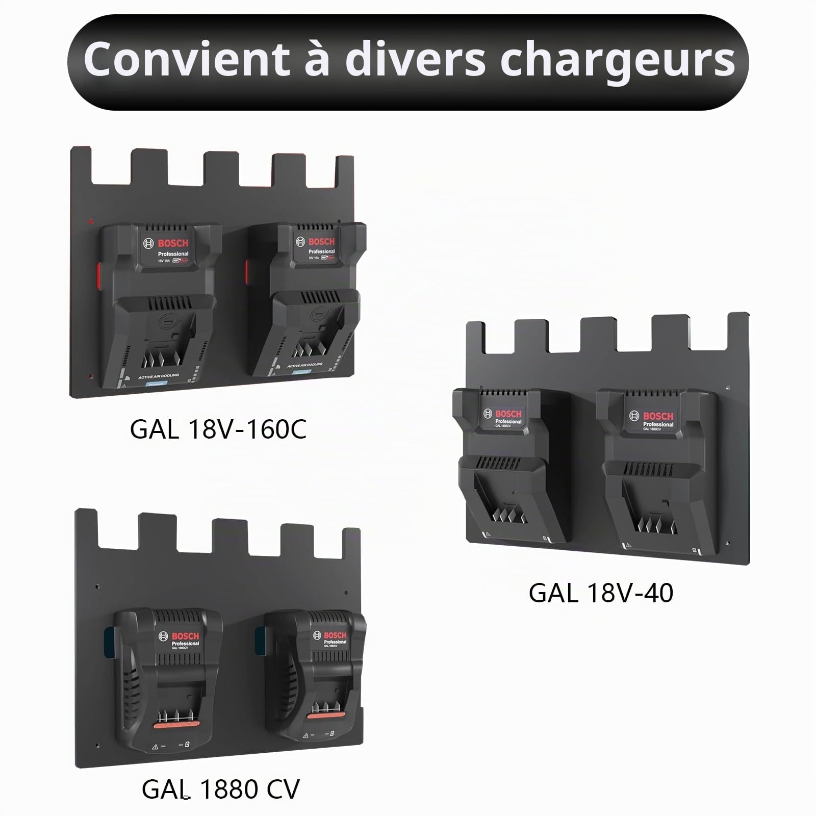 Support Mural De Batterie, Support Mural pour Support De Batterie Et Chargeurs pour Bosch Professional Accessoires pour Appareils à Batterie Support De Chargeurs Mural pour Batteries Bosch 1-4