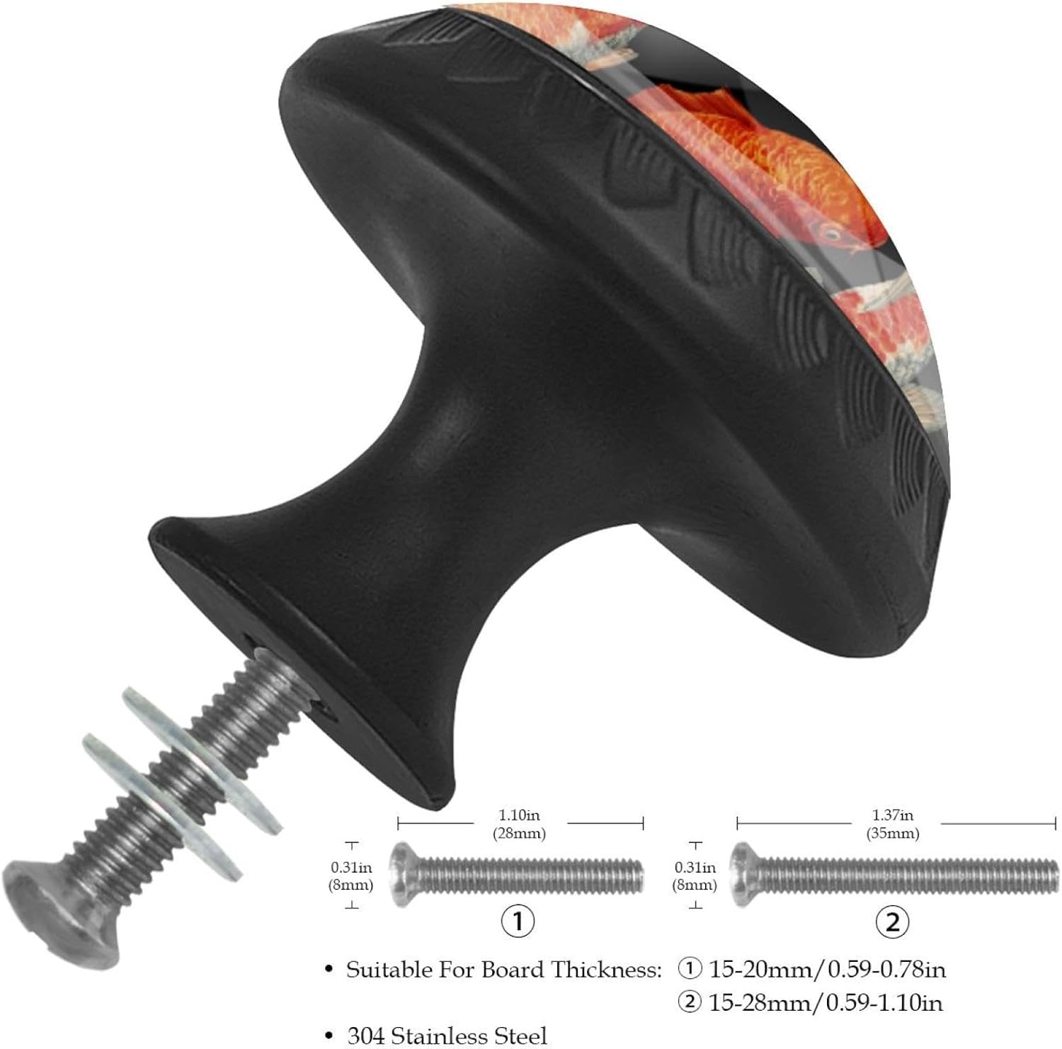 Black Fish. Koi Carp Pattern (11) Universal Cabinet Knobs, Glass Drawer Pulls for Various Indoor Furniture