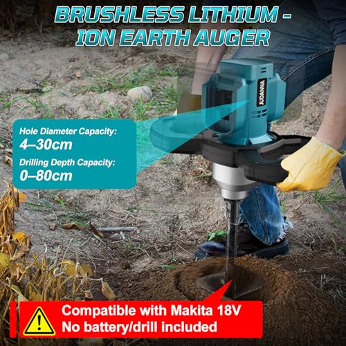 Professional Akku-Erdbohrer für Makita 18V Akku, Erdlochbohrer Pfahlbohrer mit Bürstenloser Motor für Gartenbau/Pfahlsetzung, Kompatibel mit 20 mm gemahlenen Bohrerbits, Eisbohrbits, ohne Akku