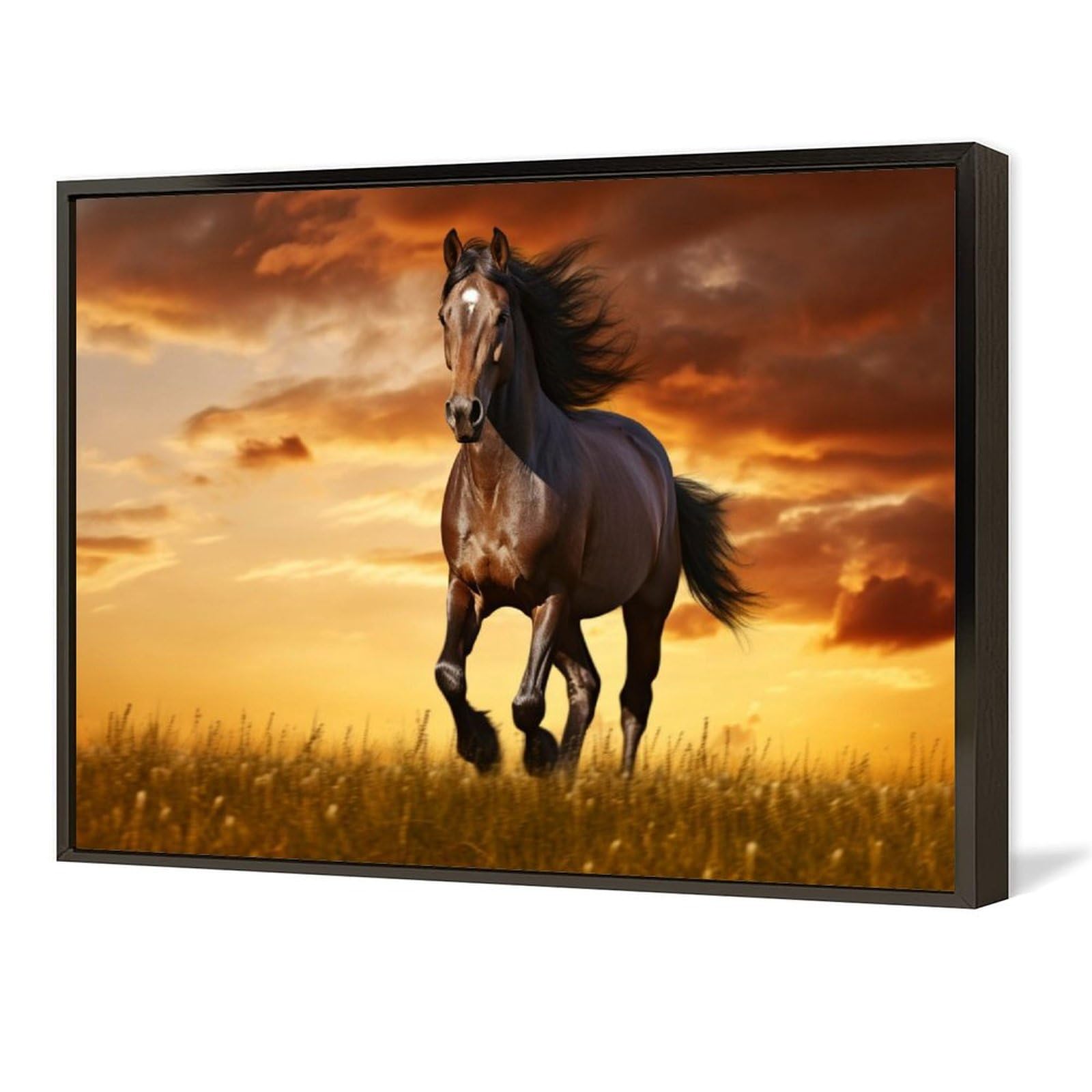 Amazon.co.jp: 絵画 夕暮れに走る馬インテリア 絵画 超リアルな動物