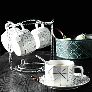 BWBZ Tazze Cappuccino Set Tazzine caffè Linea Geometrica in Oro Design capacità 220 Ml Perfetto per Bevande Speciali al caffè Latte Cafe Moka E tè