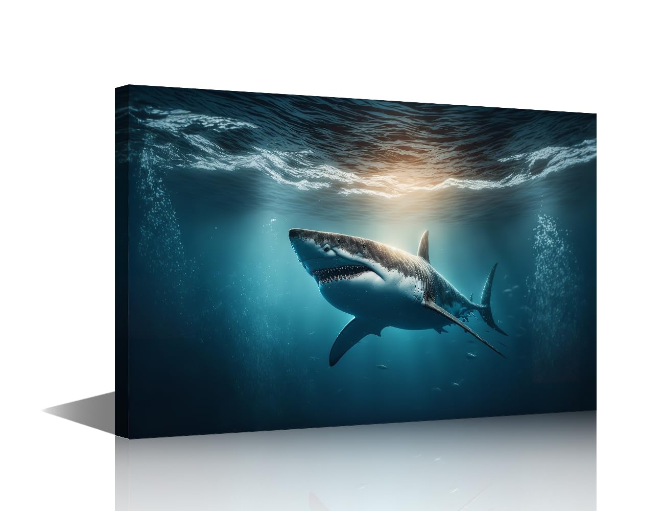 TISHIRON Marine Organism Art Prints Great White Sharks in the Underwater Ocean Wall Art Bedroom 1 Panels Sharks Posters Artwork Giclee Print Gallery Packaging Artwork Ready to Hang 16" Wx24 H