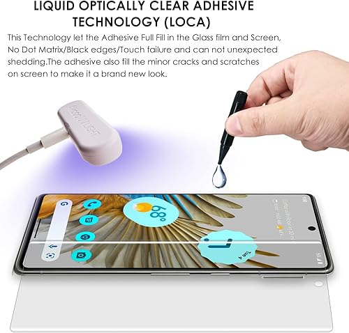 Miniatura 2 de Pixel 7 Pro - Protector de pantalla mate de vidrio templado, tecnología de dispersión líquida, cobertura de borde a borde, compatible con sensor de