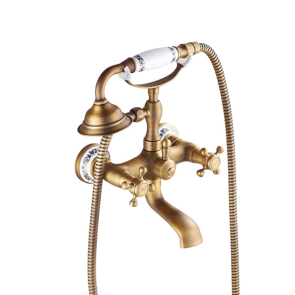 Système de robinet de douche en laiton antique mural avec douchette