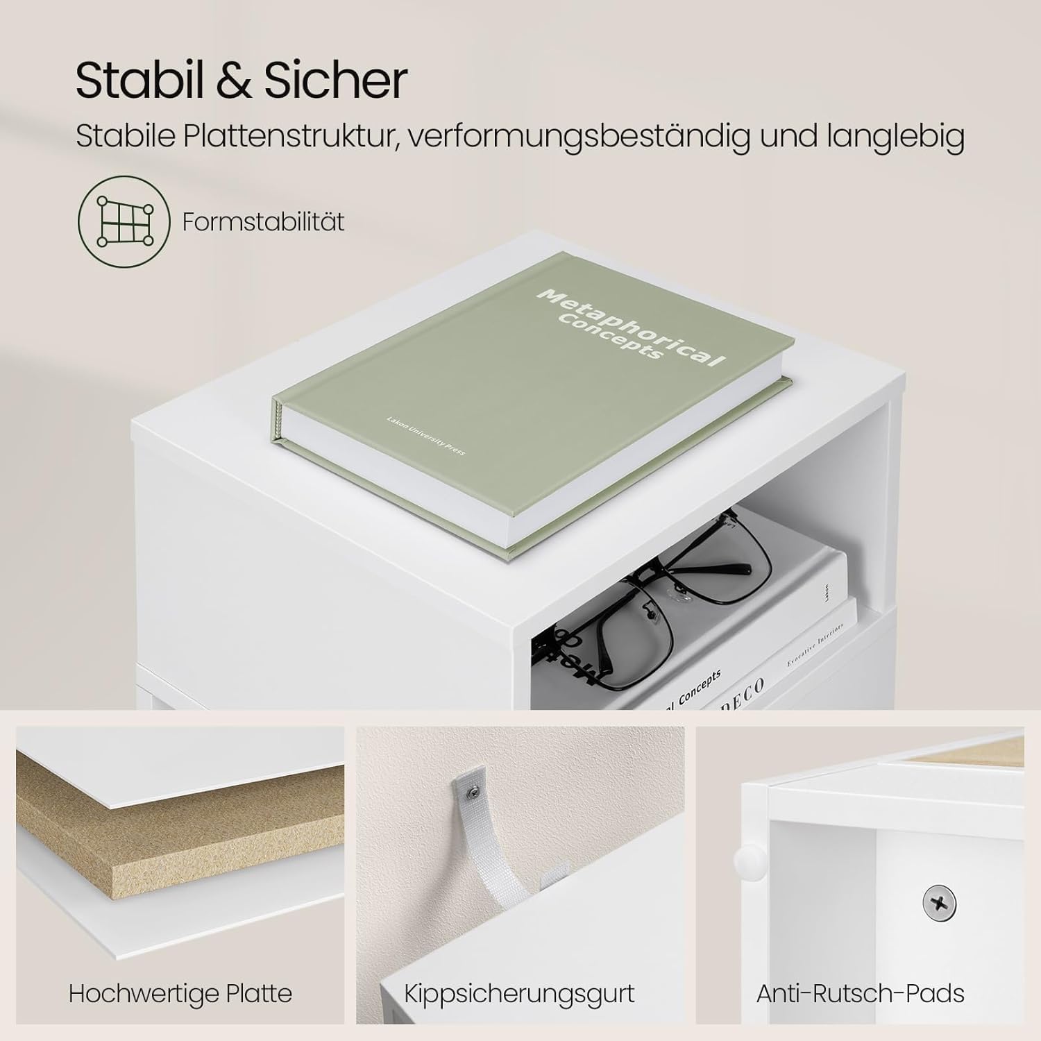 EUGAD Nachttische 2er Set, schmal, Beistelltisch mit 2 offenen Ablagen und 1 Schublade, 25x66x30 cm, Nachtschrank im Schlafzimmer, Nachtkästchen aus Holzwerkstoff, Weiß Eiche, 0011CTG-2