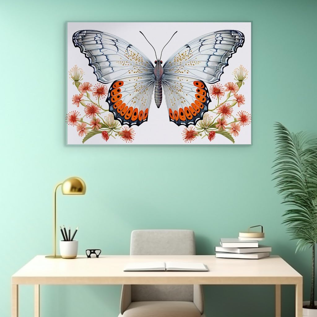 Canvas for Living room. Butterfly Elegance Unveiled: A Serene Dance of White and Orange Wings, 27 x 18 inch Canvas Wall Art - Contemporary Masterpieces - Nature Home Decor - 69x46 cm (27x18 inch)