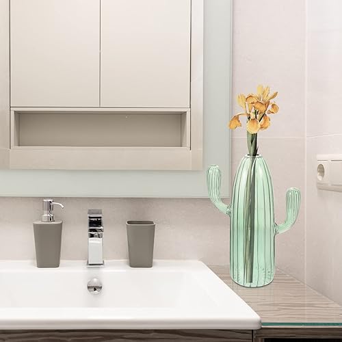 Miniatura 7 de TEHAUX Florero decorativo con forma de cactus, pequeños jarrones de vidrio decorativos para centros de mesa, juego de recipientes de plantas de