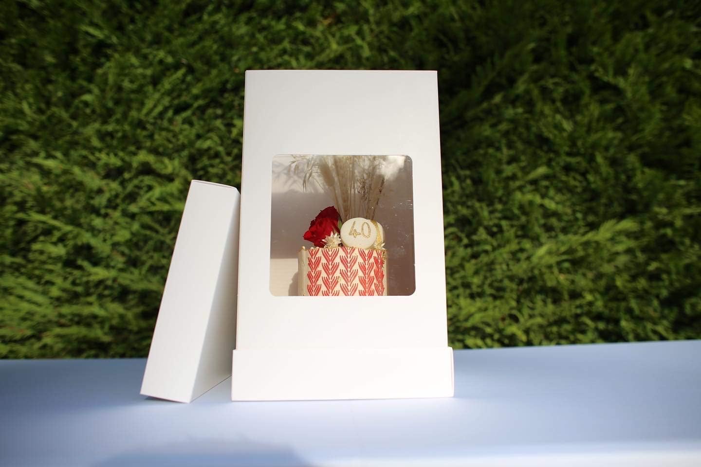 Olbaa Premium 8x8x14 inches White Square Boxes with Transparent Window - Deluxe Wedding Cake Boxes - Sturdy & Tall Cake Boxes - Multi-Layer Cake Carrier - Pack of 5
