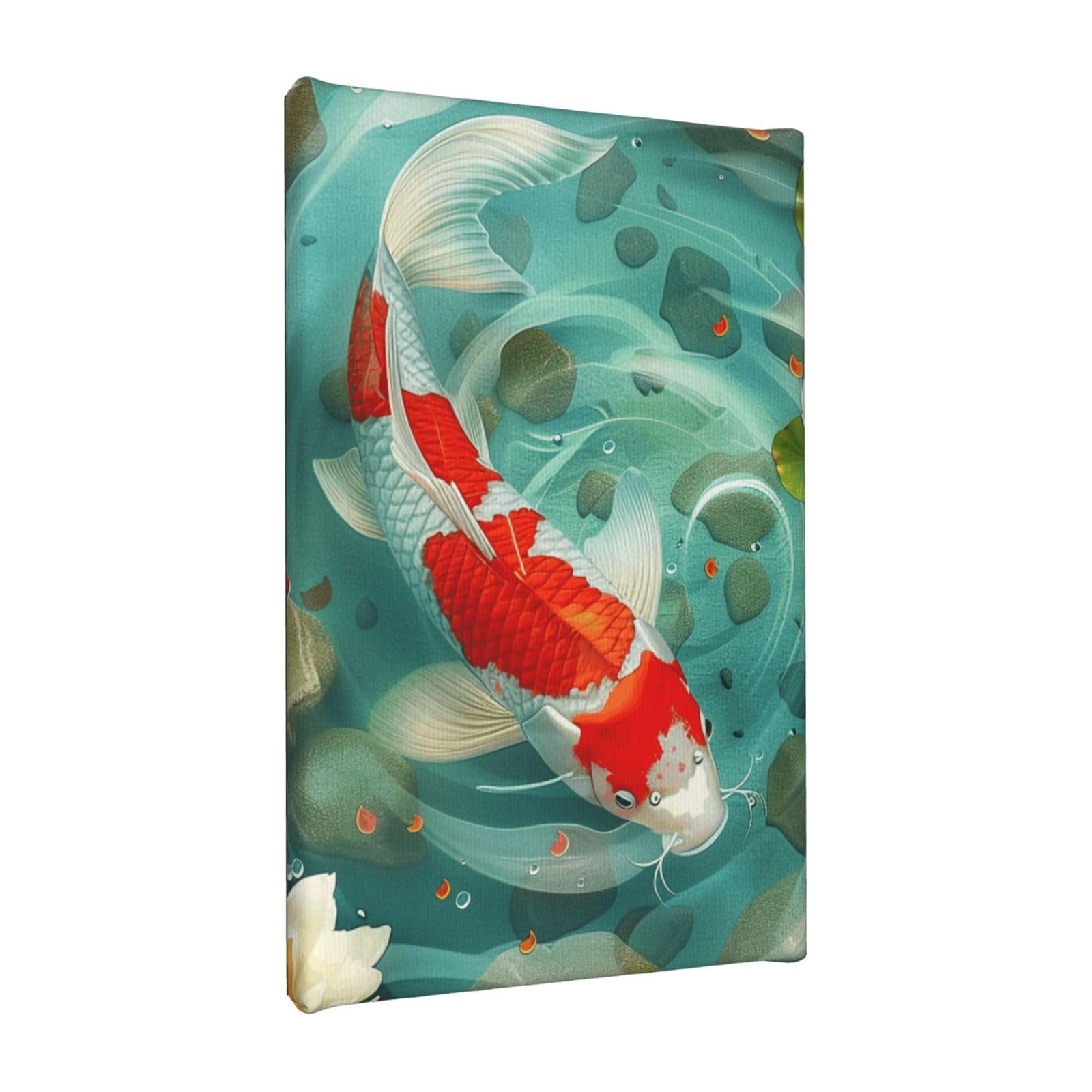YKLJG Japanese Pretty Koi Fish Printed Wall Art Canvas Painting 20x30 CM Wooden Framed Picture Painting Artwork Prints for Bedroom Kitchen Home Office Decor