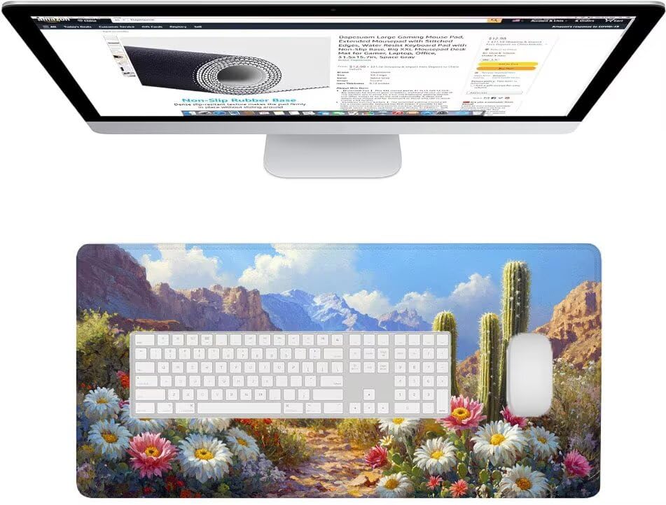 Mouse pad XXL de 800x400mm ideal para organizar tu oficina con un diseño de cactus 3
