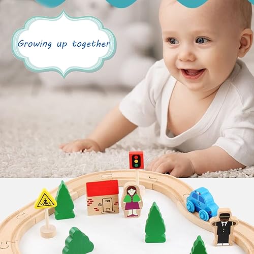 Miniatura 6 de Juguetes de madera para niños pequeños, 33 piezas de tren magnético con pistas de madera para Thomas, Brio, Chuggington, Melissa y Doug, juego de