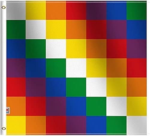 Aimara Wiphala Qullasuyu - Bandera tribal andina de 3 x 3 pies, grande de doble cara, tela de satén 100D para exteriores e interiores, 36 x 36