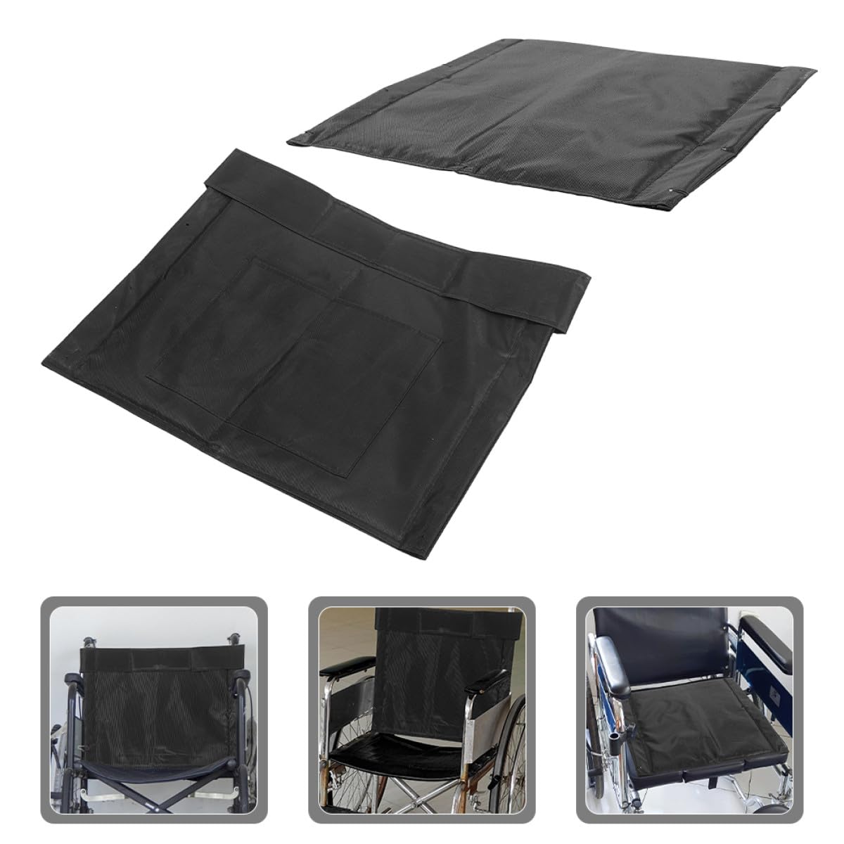 SHOWERORO Juego de Cojín Respaldo y Almohadilla Asiento para Silla de Ruedas en Tela Oxford Negra, Soporte Ergonómico y Antideslizante, Diseño Simple y Fácil de Transportar