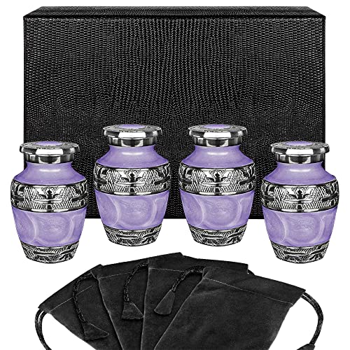 Image of Trupoint Memorials Cremation Urns for Human Ashes, Silver Lining Decorative Burial Urns for Male and Female, Funeral Memorial Urn for Women and Men - Purple with Silver Lining, 4 Keepsakes