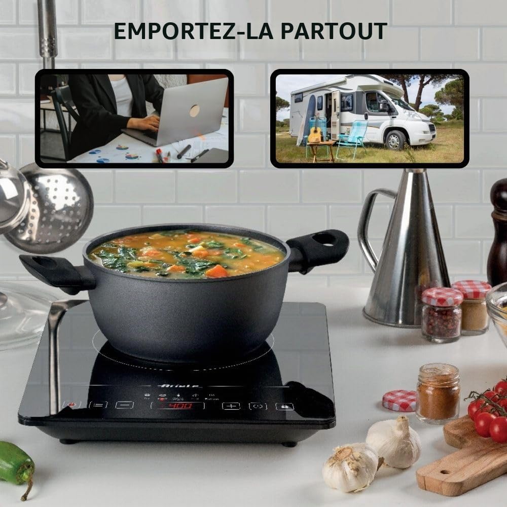 Ariete 1997 Plaque à induction simple portable, Vitrocéramique, 2000W, 10 niveaux de puissance, Minuterie jusqu'à 4 heures, Sécurité enfant, 5 programmes, Noir